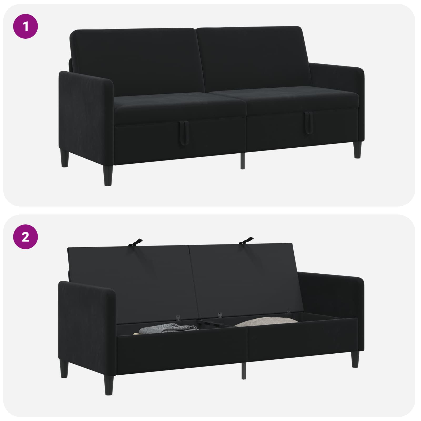 Divano con Storage Nero 192 x 78 x 87 cm Poliestere | homemem39