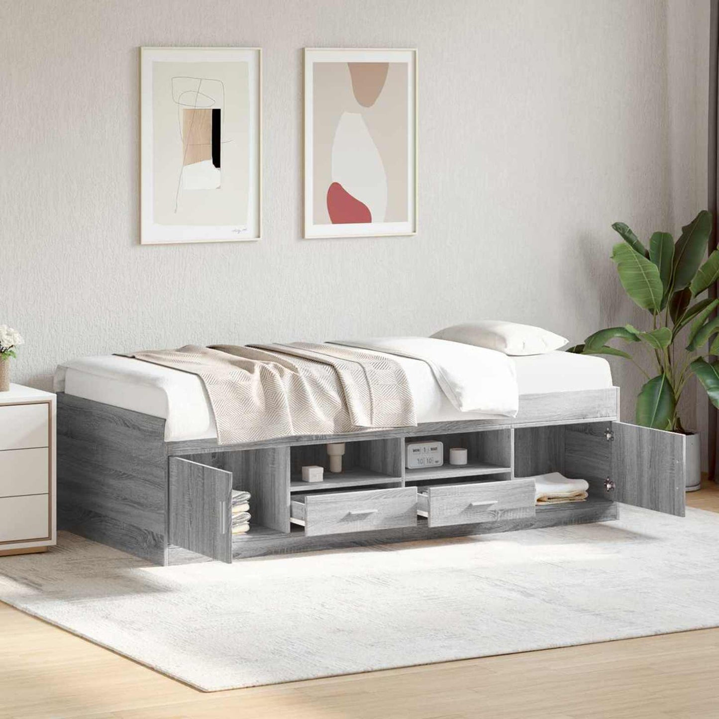 Telaio del letto con storage Sonoma grigio 80 x 200 cm | homemem39
