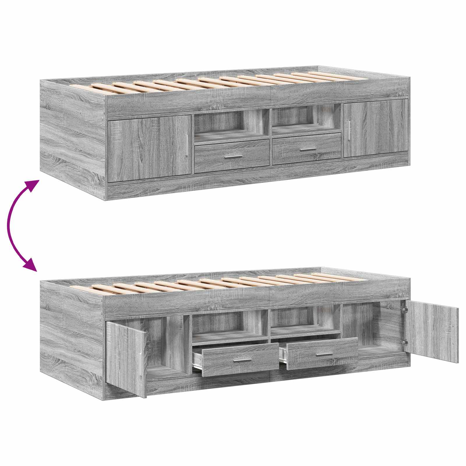 Telaio del letto con storage Sonoma grigio 80 x 200 cm | homemem39