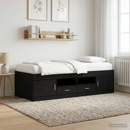Telaio del letto con storage con porta Rovere Nero 80 x 200 cm