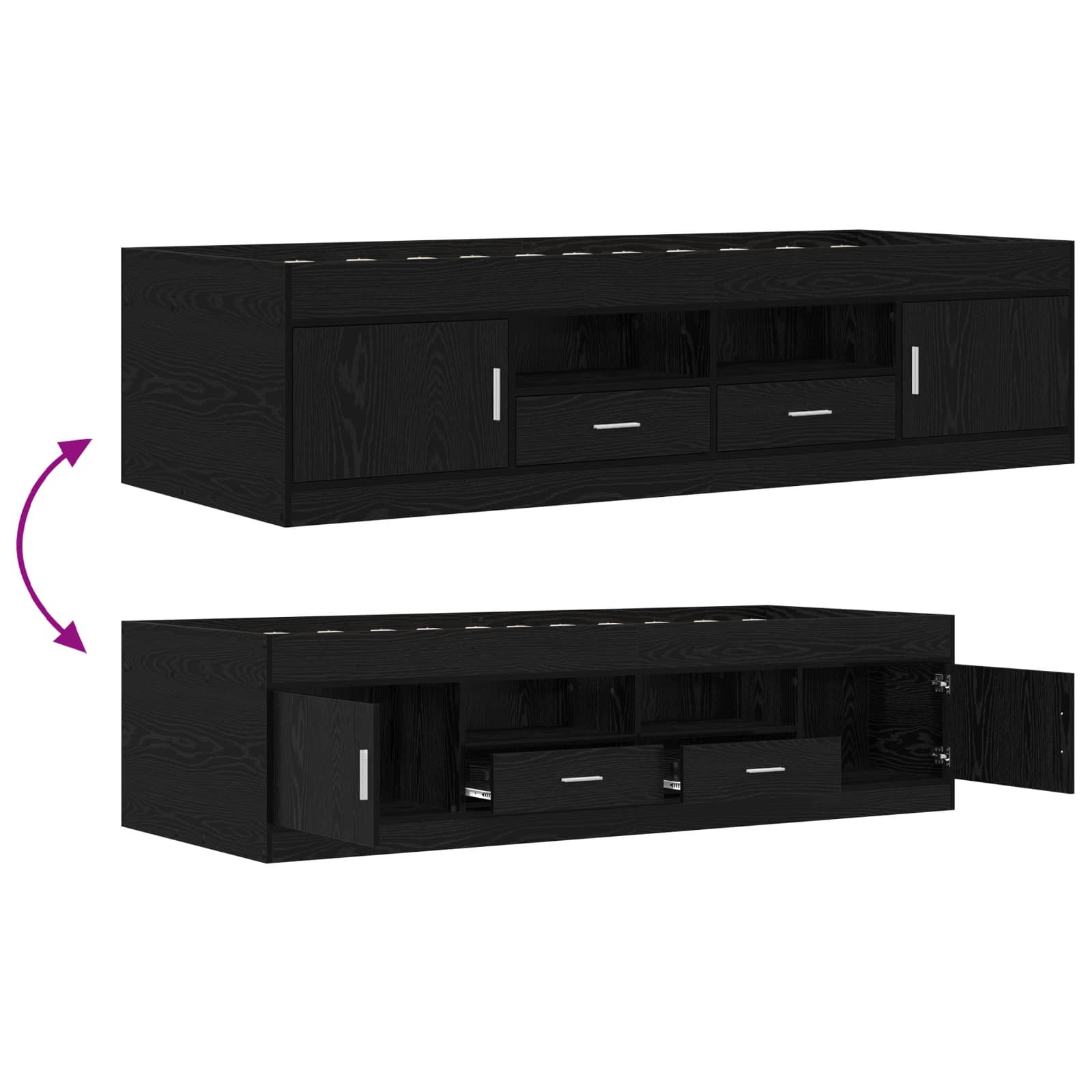 Telaio del letto con storage con porta Rovere Nero 80 x 200 cm | homemem39