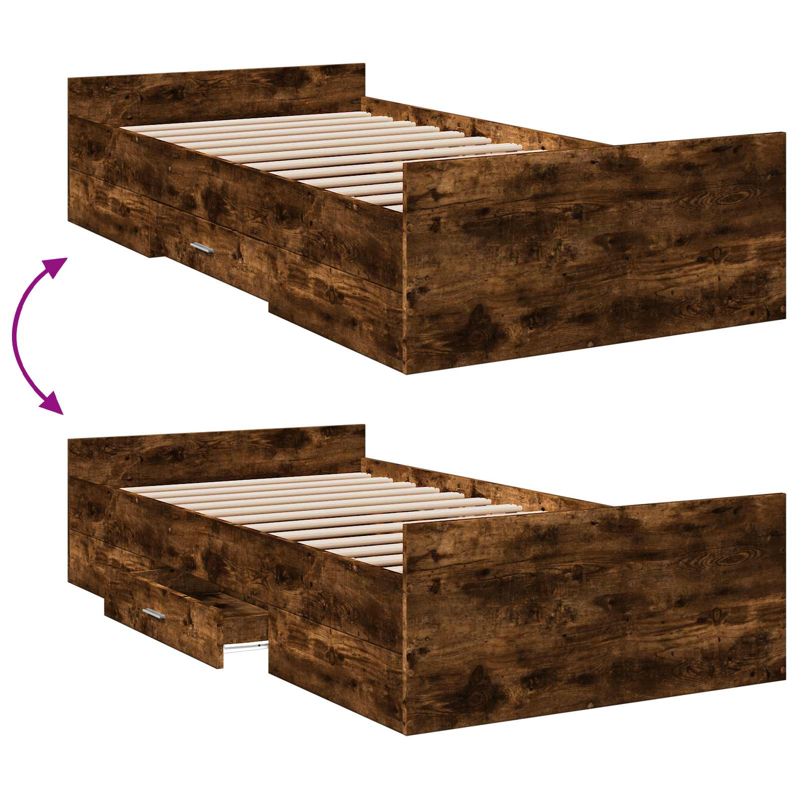 Telaio del letto con storage Rovere Fumo 80 x 200 cm | homemem39
