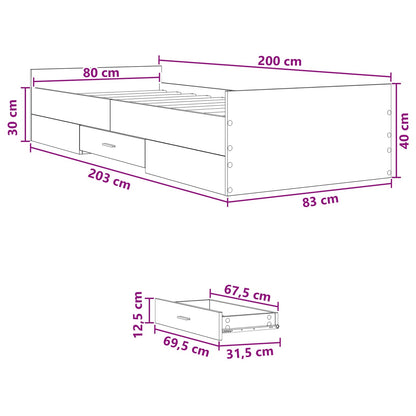 Telaio del letto con storage Rovere Fumo 80 x 200 cm