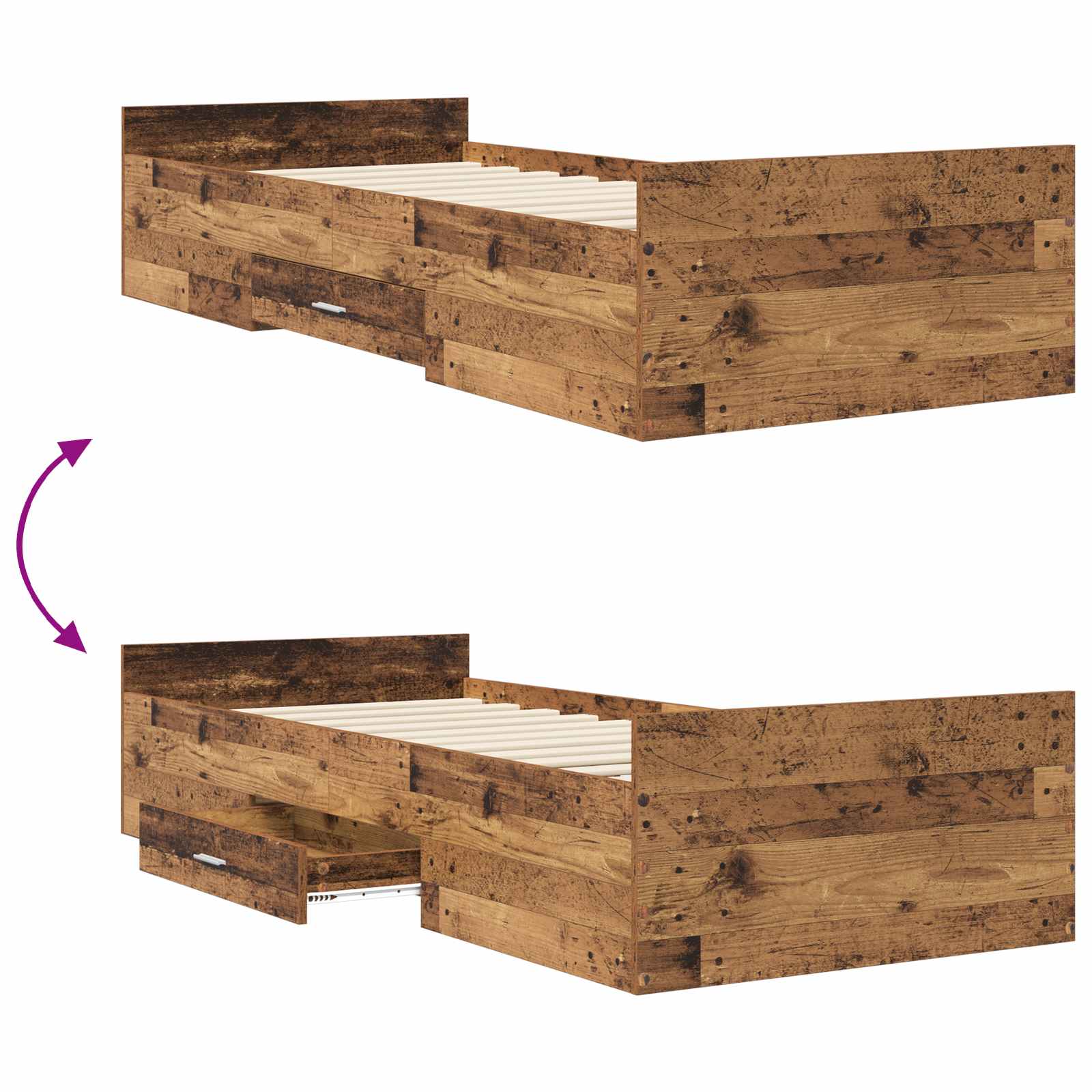 Telaio del letto con storage Legno antico 80 x 200 cm | homemem39