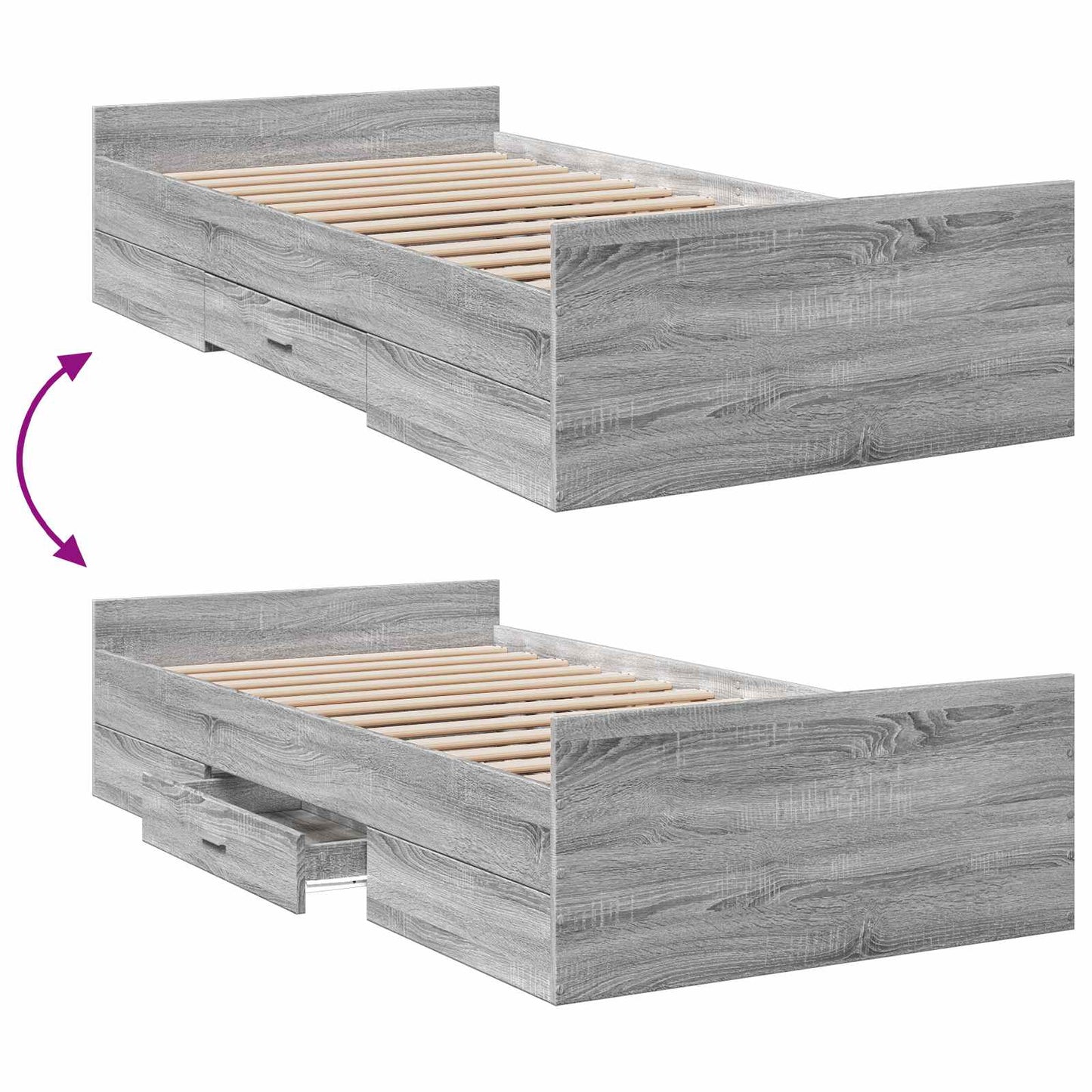 Telaio del letto con storage Sonoma grigio 80 x 200 cm | homemem39