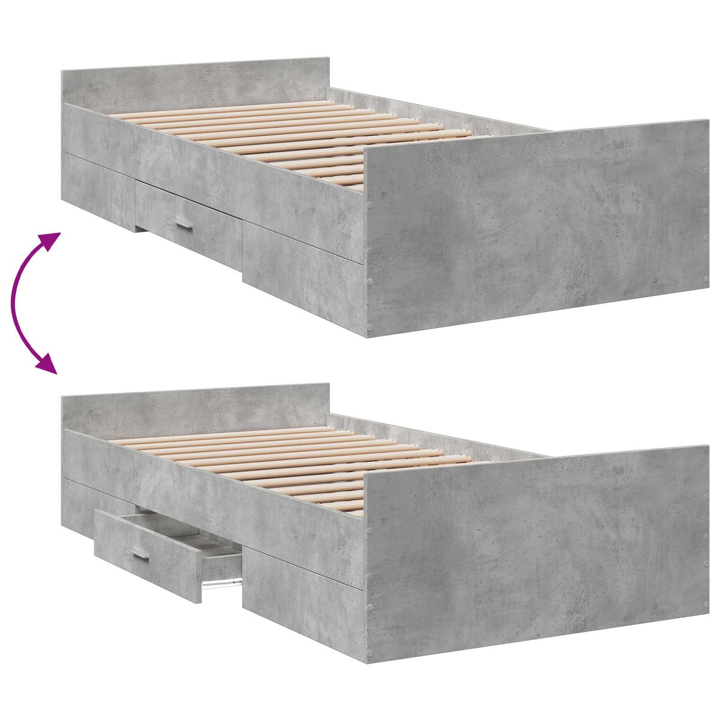 Telaio del letto con storage Grigio Cemento 80 x 200 cm | homemem39