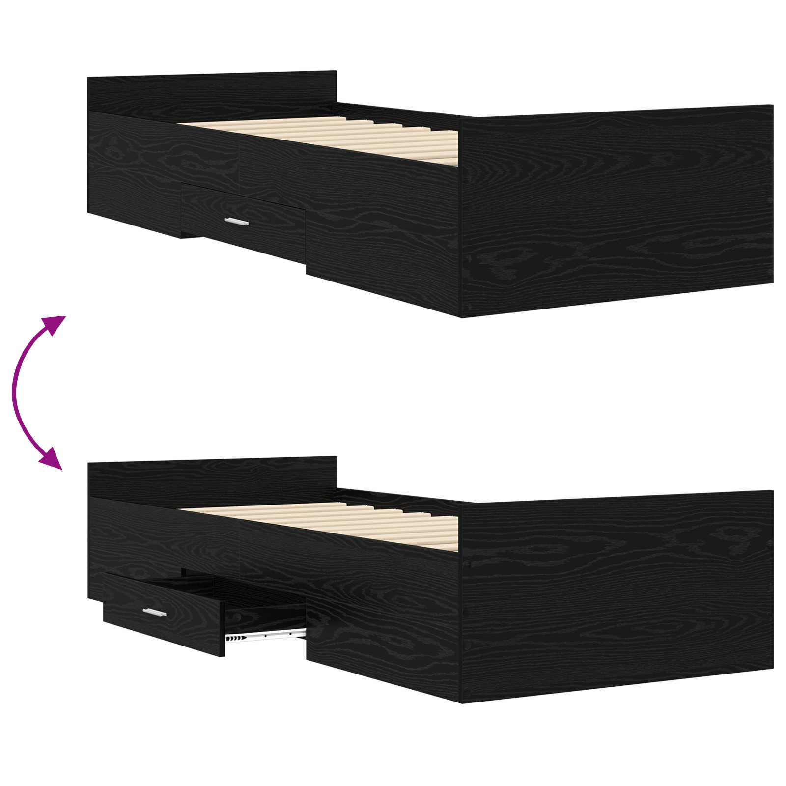 Telaio del letto con storage Rovere Nero 80 x 200 cm | homemem39