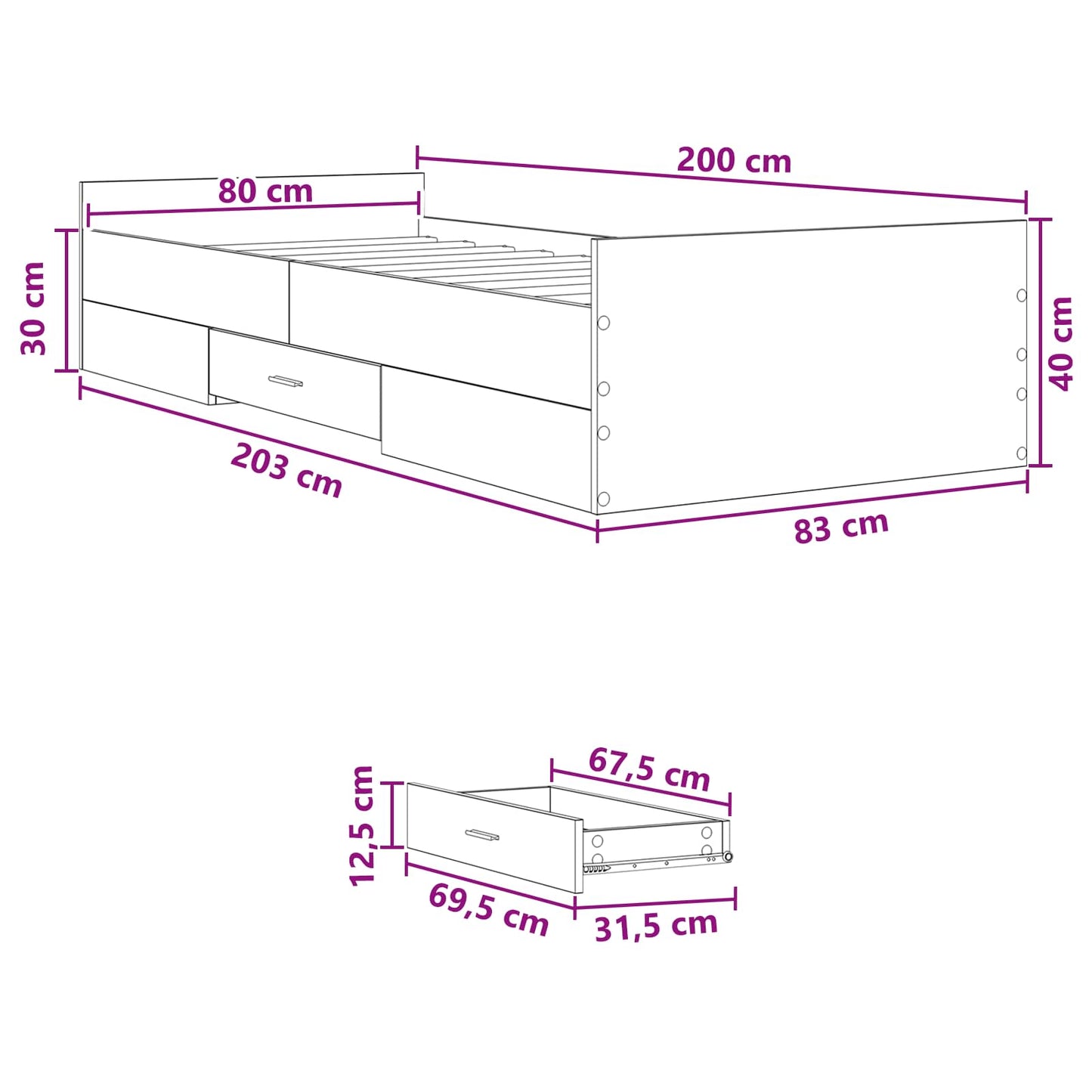 Telaio del letto con storage Rovere Artigianale 80 x 200 cm | homemem39