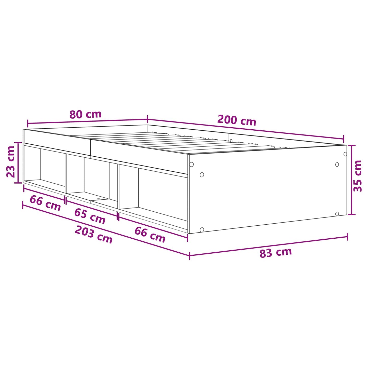 Telaio del letto con storage con lo scaffale Bianco 80 x 200 cm | homemem39