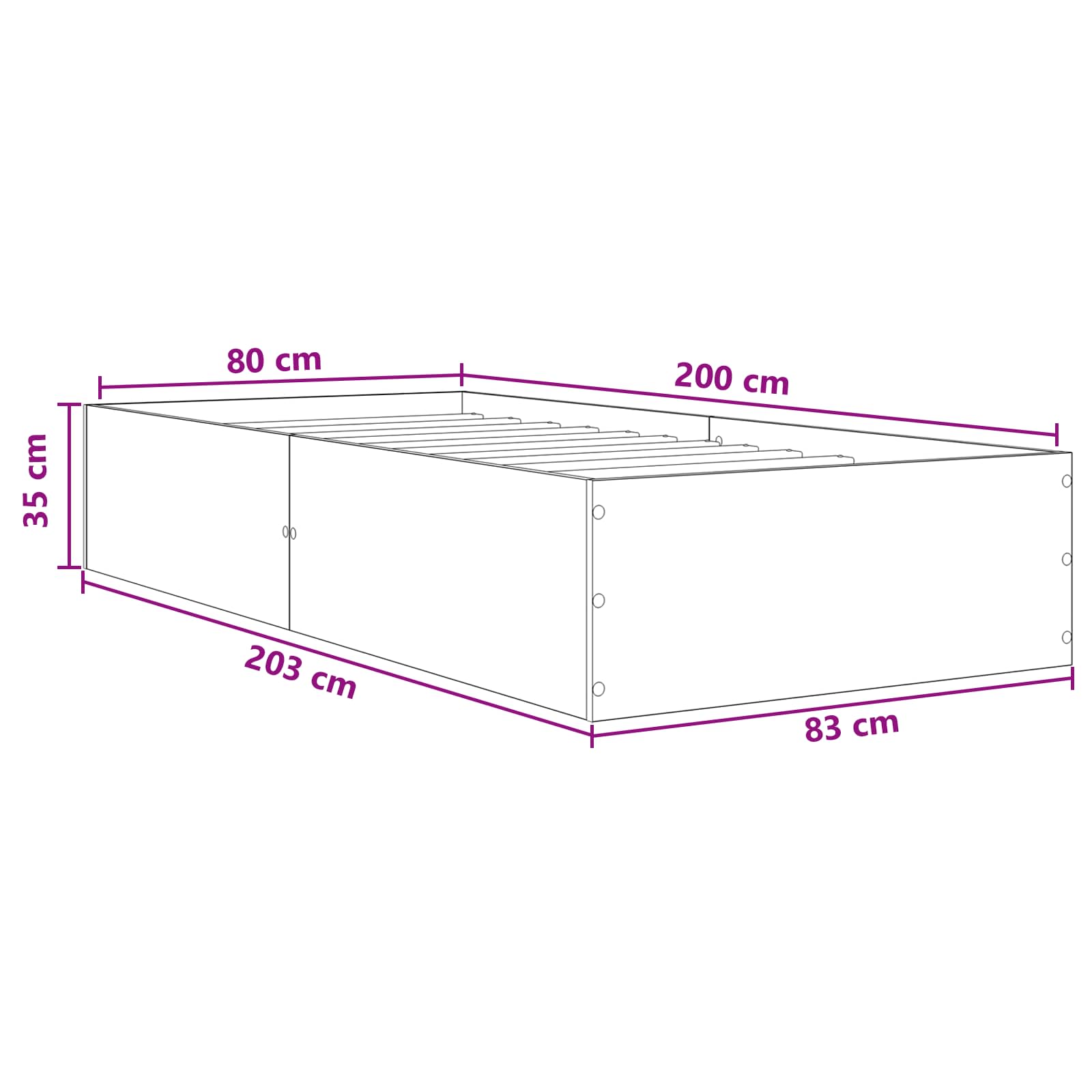 Struttura letto a pavimento Legno antico 80 x 200 cm | homemem39