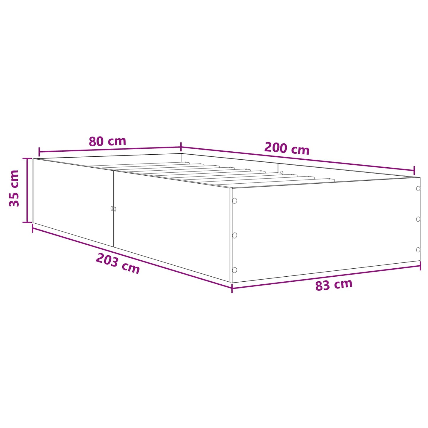 Struttura letto a pavimento Sonoma grigio 80 x 200 cm | homemem39