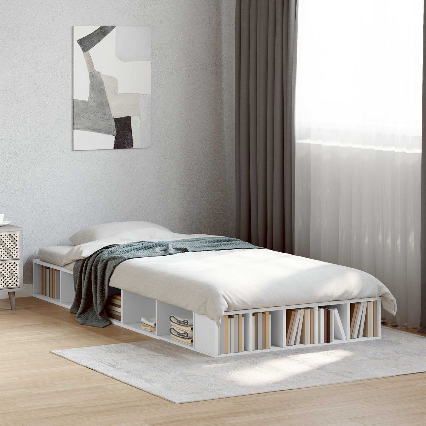 Telaio del letto con storage con lo scaffale Bianco 80 x 200 cm | homemem39