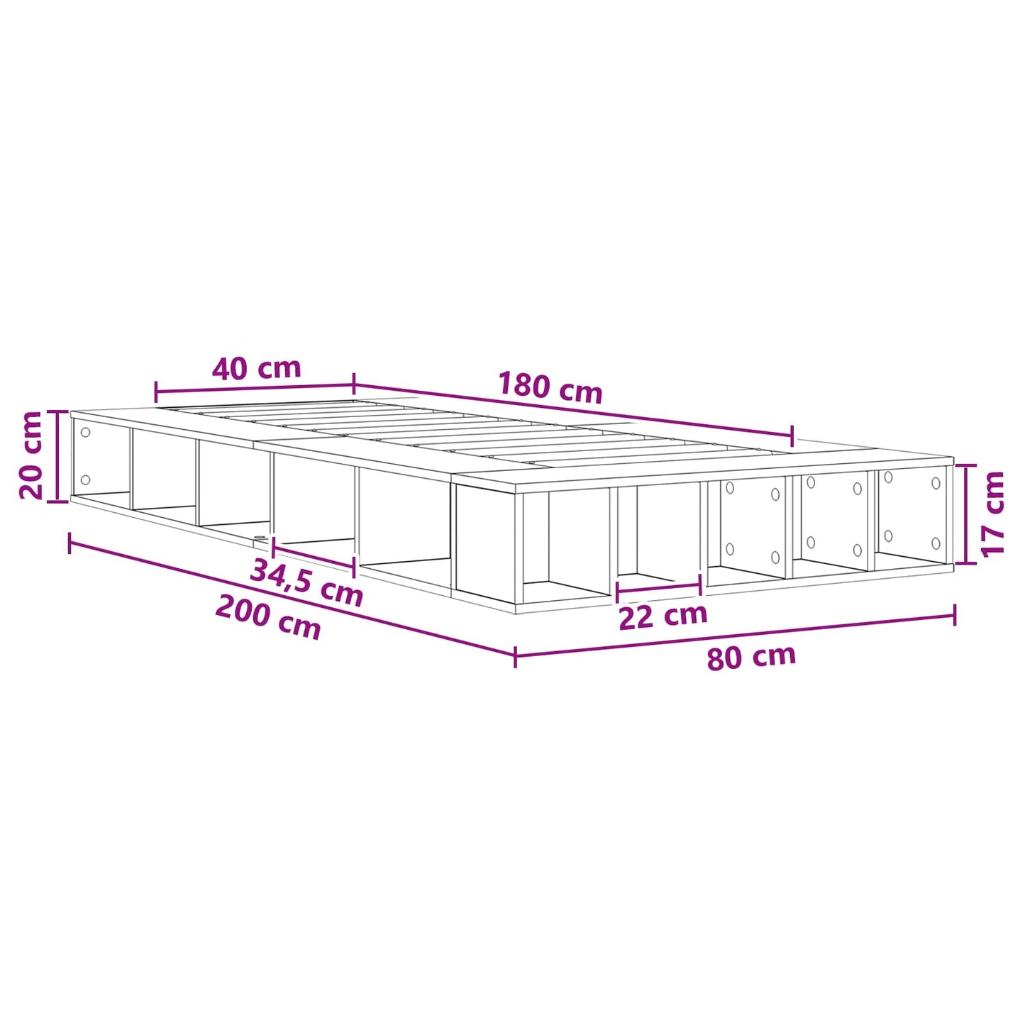 Telaio del letto con storage Grigio Cemento 80 x 200 cm | homemem39