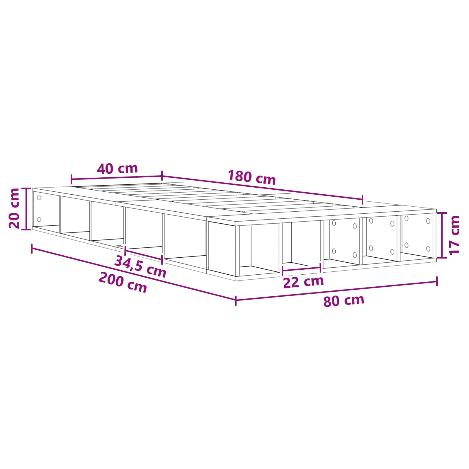Telaio del letto con storage Rovere Nero 80 x 200 cm | homemem39