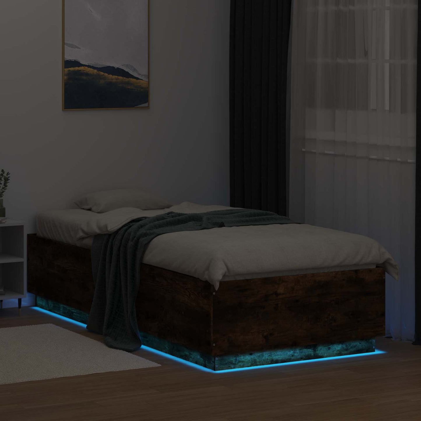 Letto con LED Rovere Fumo 80 x 200 cm Legno ingegnerizzato | homemem39