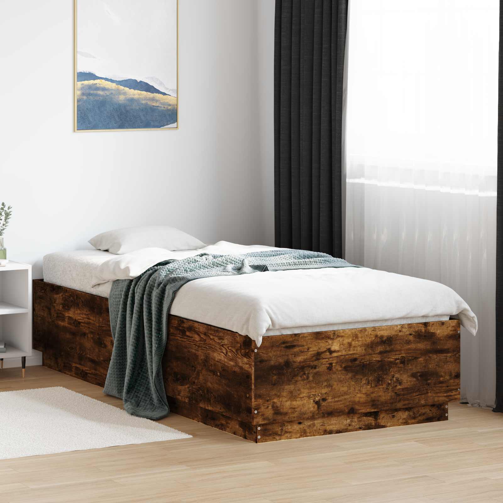 Letto con LED Rovere Fumo 80 x 200 cm Legno ingegnerizzato | homemem39