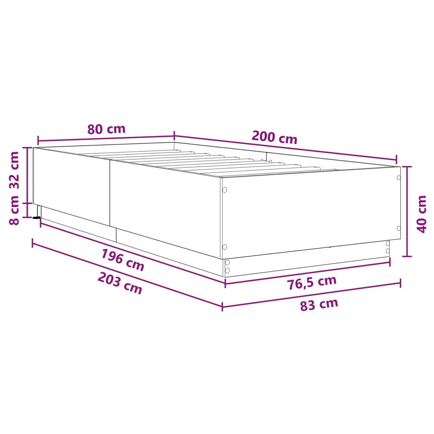 Letto con LED Legno antico 80 x 200 cm Legno ingegnerizzato | homemem39