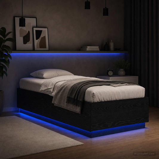 Letto con LED Rovere Nero 80 x 200 cm Legno ingegnerizzato | homemem39