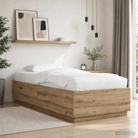 Letto con LED con strisce LED Rovere Artigianale 80 x 200 cm | homemem39
