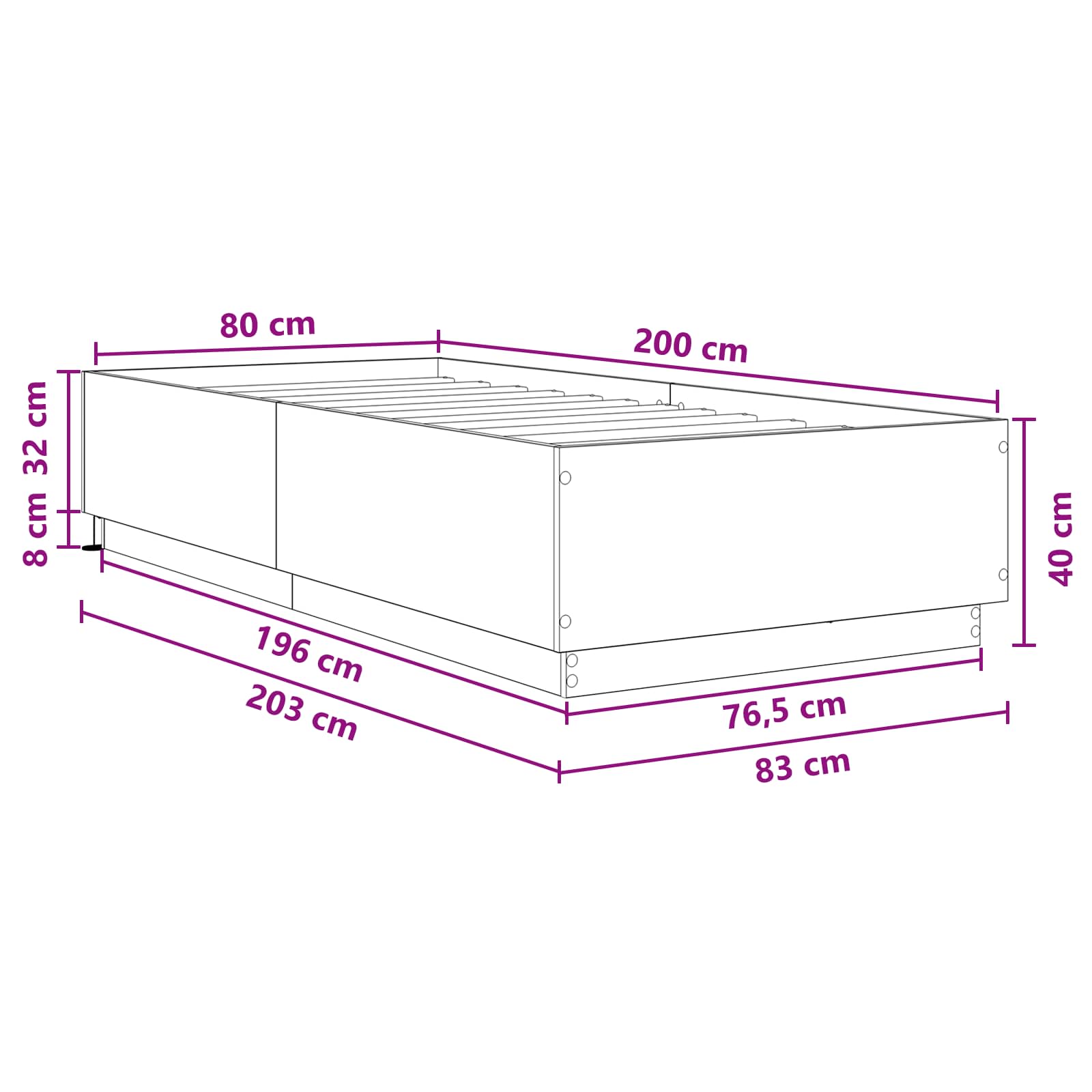 Letto con LED con strisce LED Rovere Artigianale 80 x 200 cm | homemem39