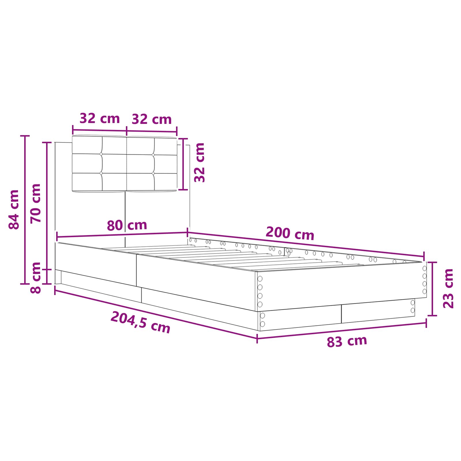 Struttura letto con testata Rovere Nero 80 x 200 cm | homemem39