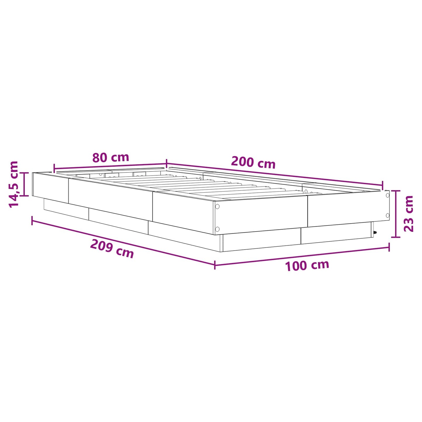 Letto con LED Rovere Nero 80 x 200 cm Legno ingegnerizzato | homemem39