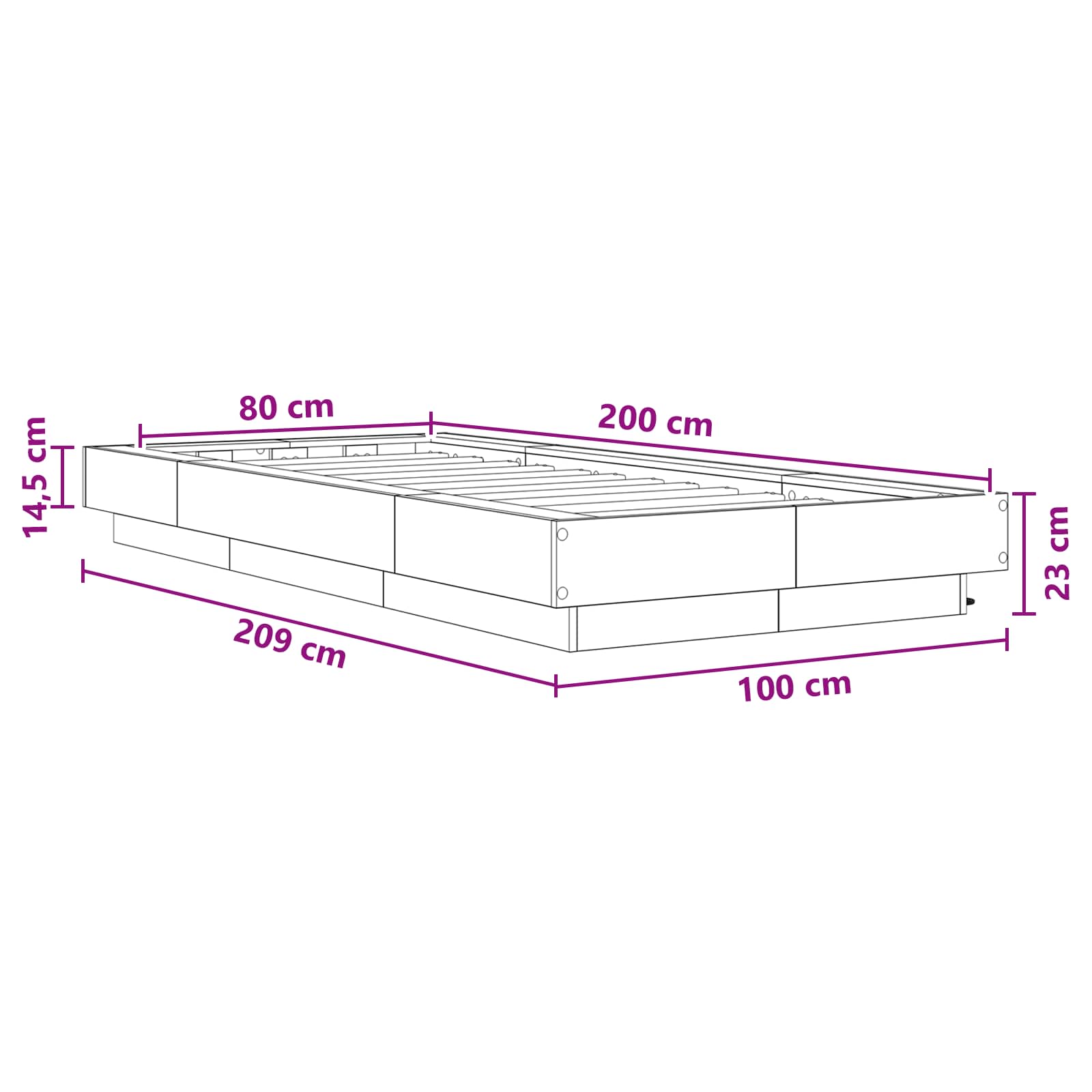 Letto con LED Rovere Nero 80 x 200 cm Legno ingegnerizzato | homemem39