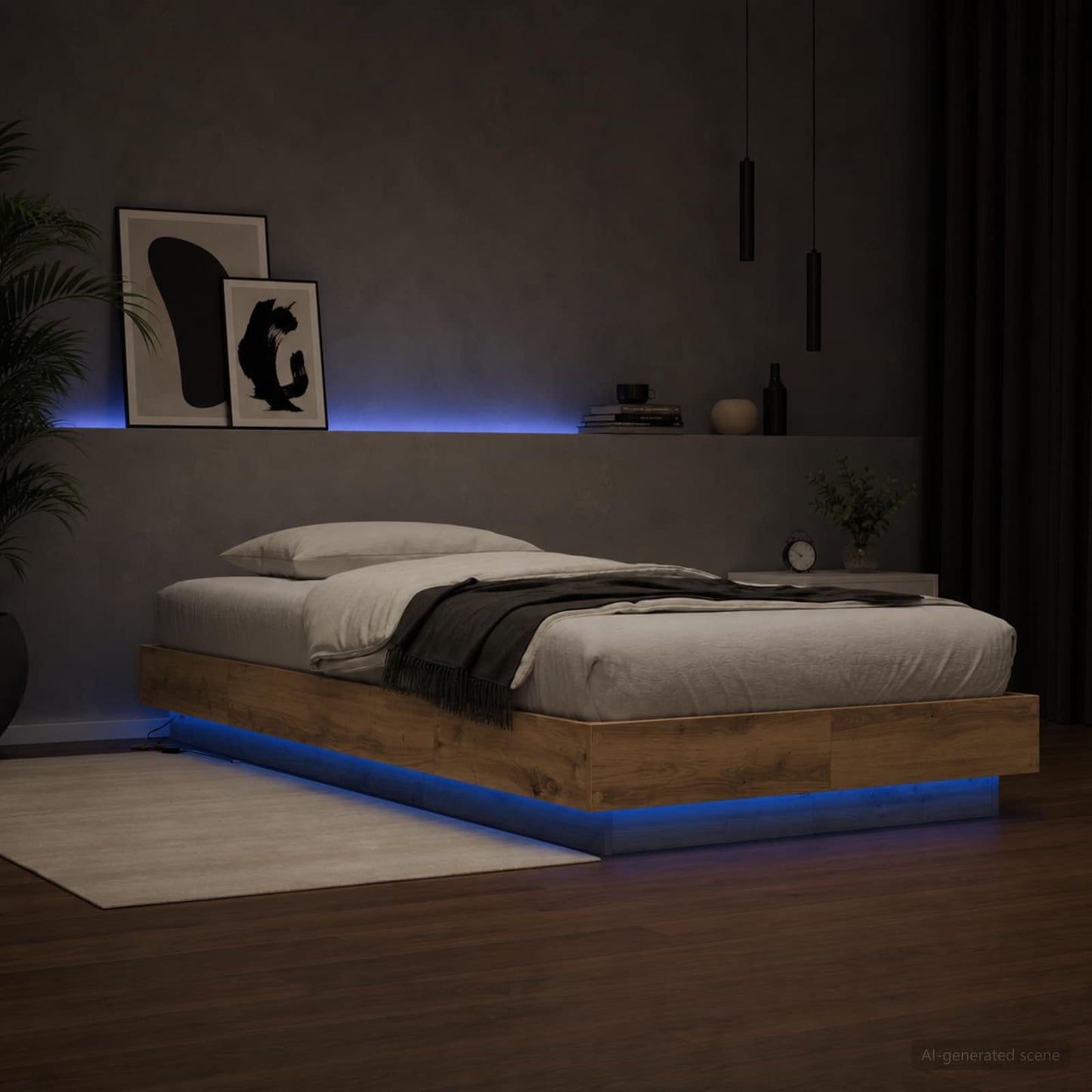 Letto con LED con strisce LED Rovere Artigianale 80 x 200 cm | homemem39