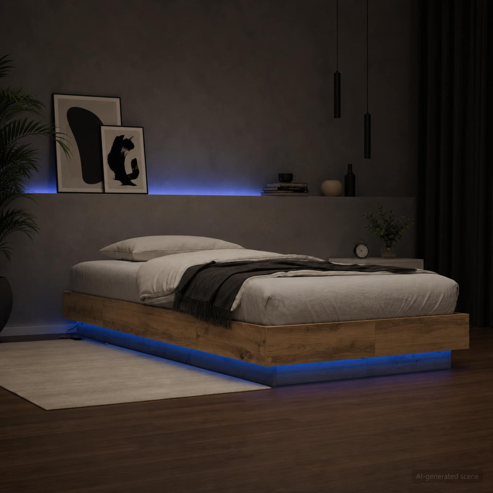 Letto con LED con strisce LED Rovere Artigianale 80 x 200 cm | homemem39