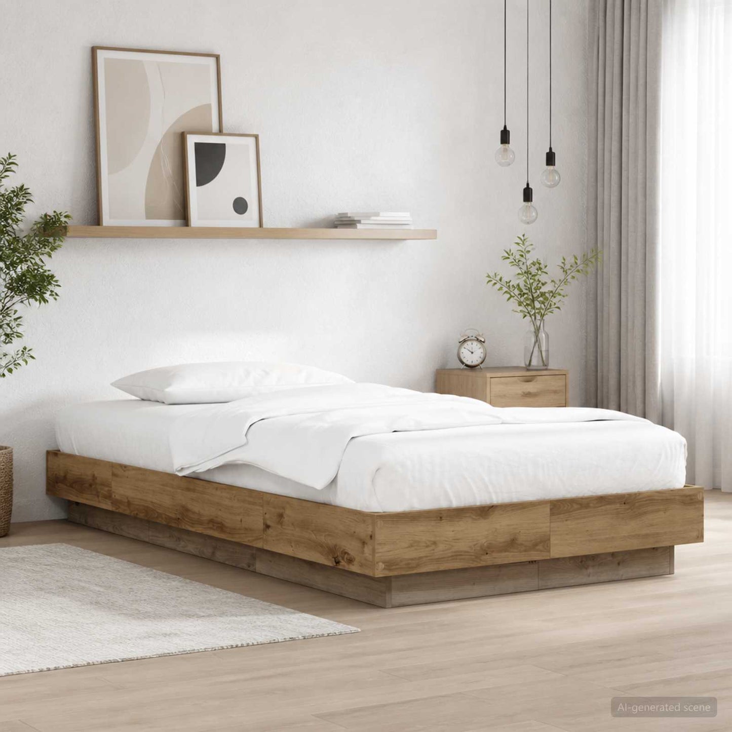 Letto con LED con strisce LED Rovere Artigianale 80 x 200 cm | homemem39