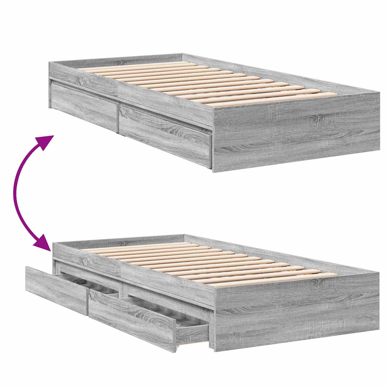Telaio del letto con storage Sonoma grigio 80 x 200 cm | homemem39
