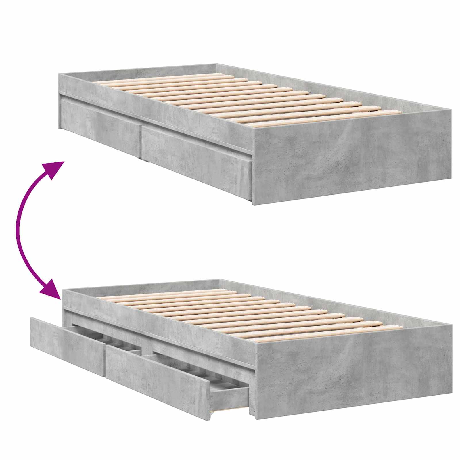 Telaio del letto con storage Grigio Cemento 80 x 200 cm | homemem39