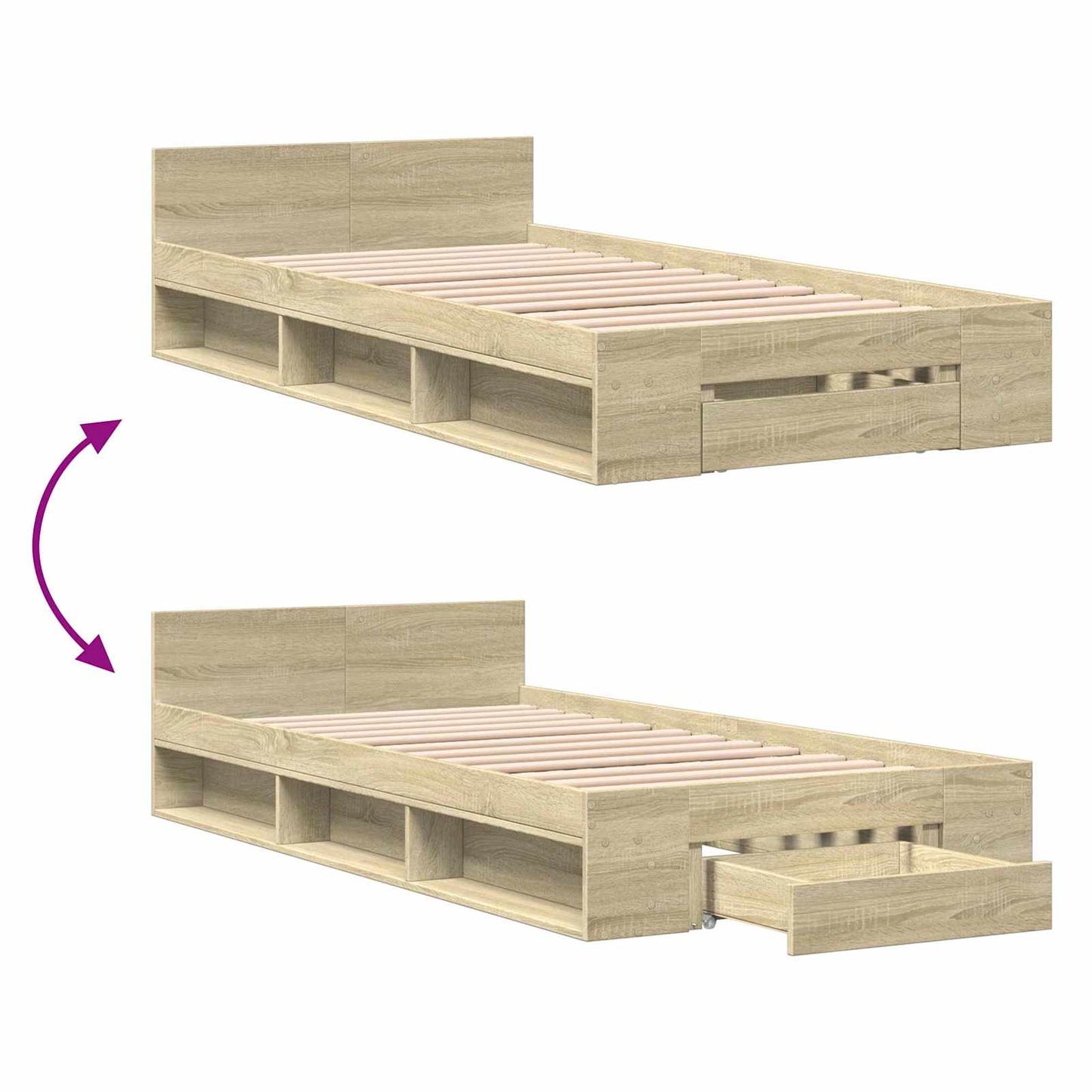 Telaio del letto con storage Rovere Sonoma 80 x 200 cm | homemem39