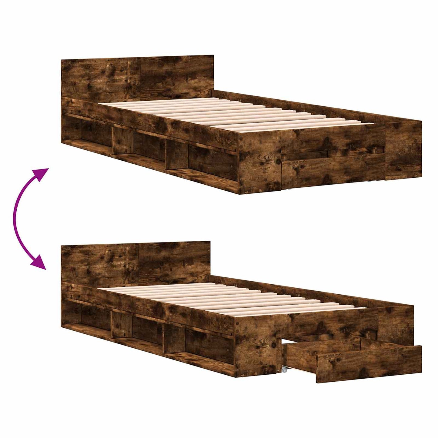 Telaio del letto con storage Rovere Fumo 80 x 200 cm | homemem39