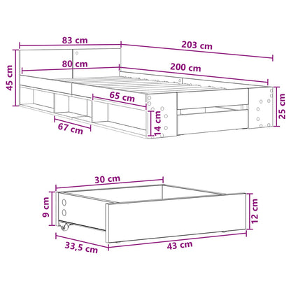 Telaio del letto con storage Legno antico 80 x 200 cm | homemem39
