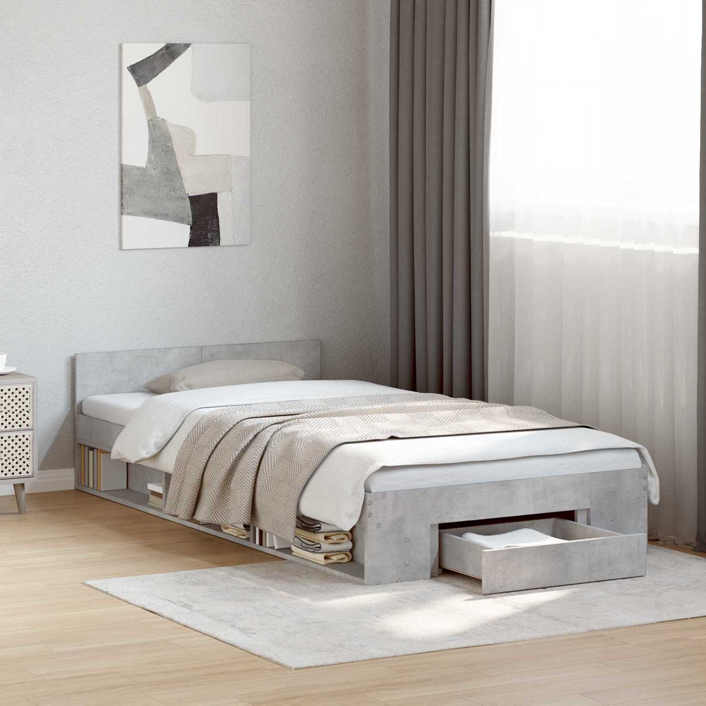 Telaio del letto con storage Grigio Cemento 80 x 200 cm | homemem39