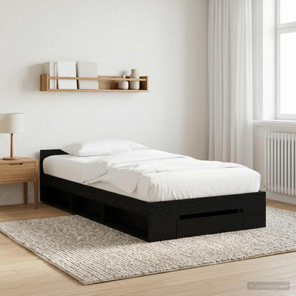 Telaio del letto con storage Rovere Nero 80 x 200 cm