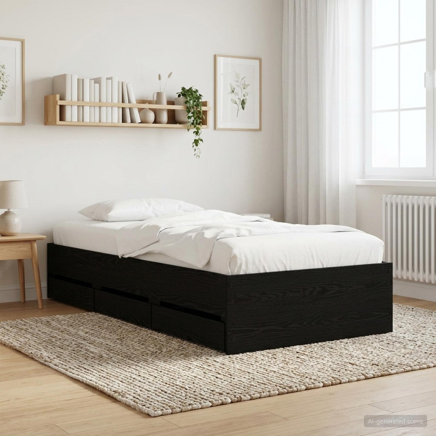 Telaio del letto con storage Rovere Nero 80 x 200 cm