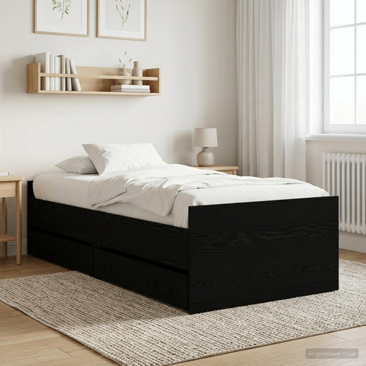 Struttura del letto Rovere Nero Legno ingegnerizzato