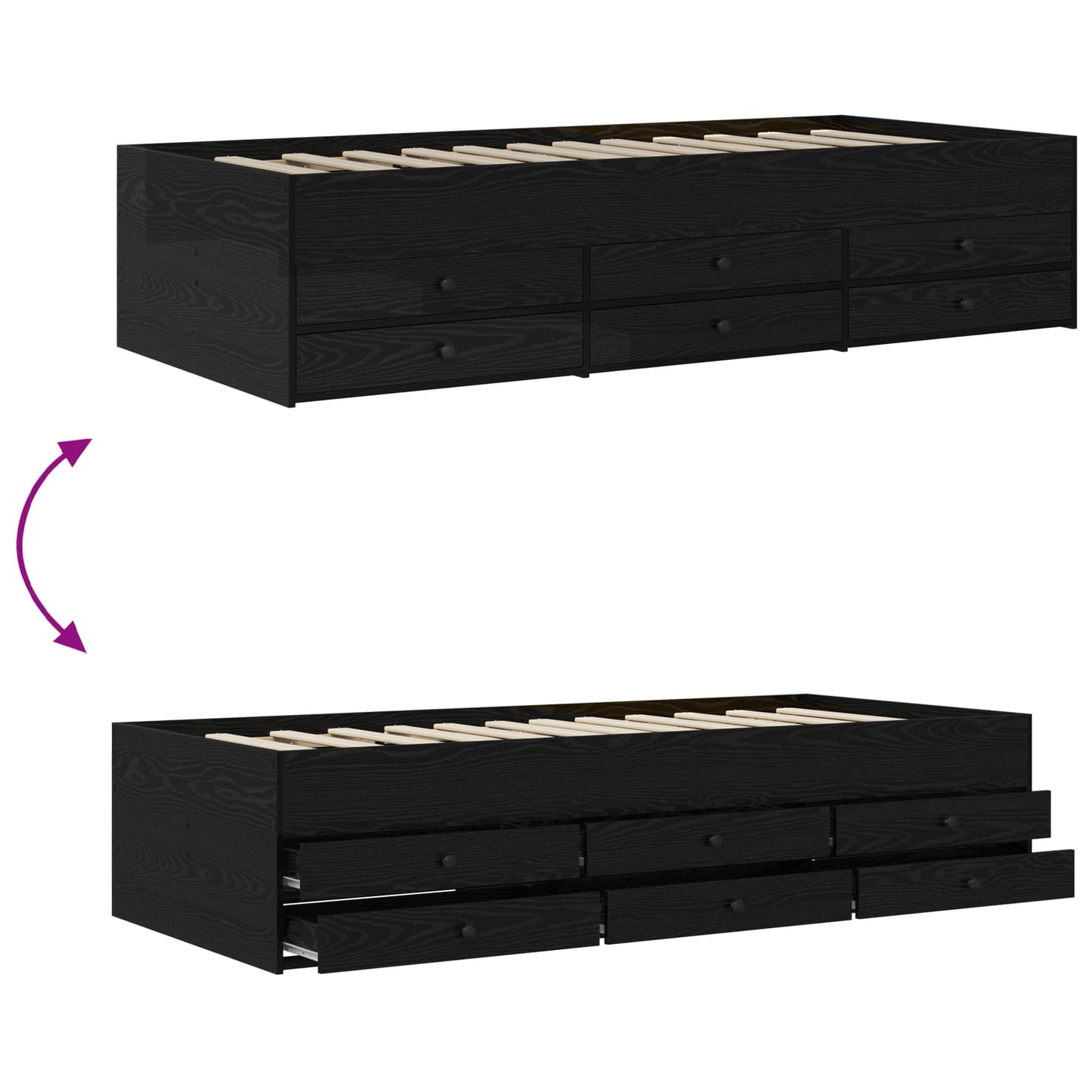 Telaio del letto con storage Rovere Nero 80 x 200 cm | homemem39