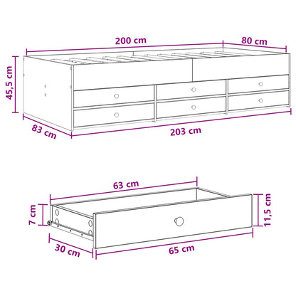 Telaio del letto con storage Rovere Nero 80 x 200 cm | homemem39