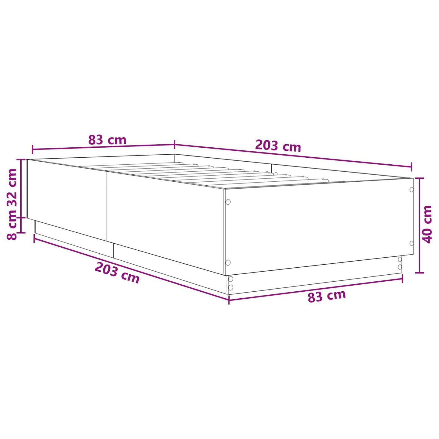 Struttura del letto Grigio Cemento 80 x 200 cm | homemem39