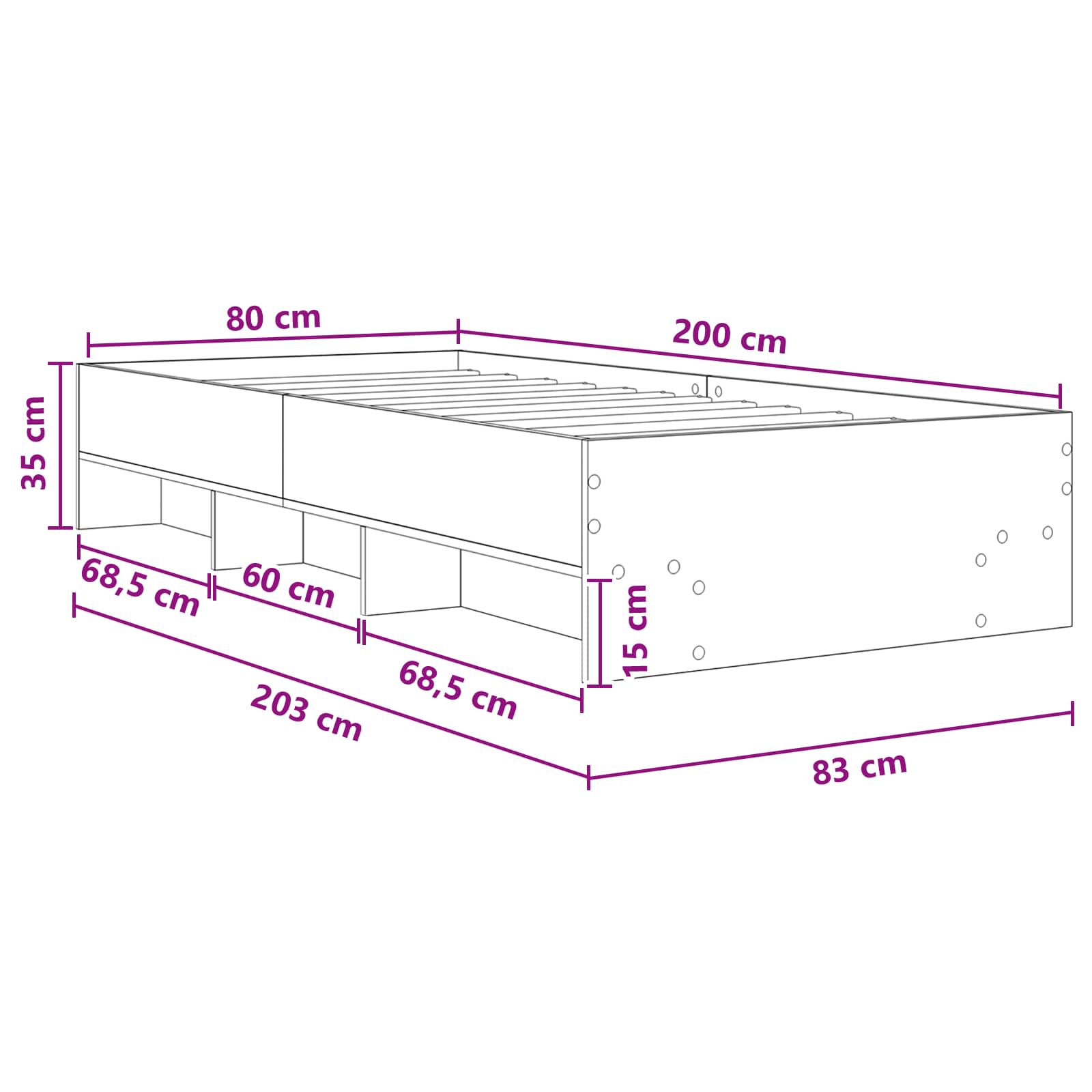 Struttura del letto Bianco 80 x 200 cm Legno ingegnerizzato | homemem39