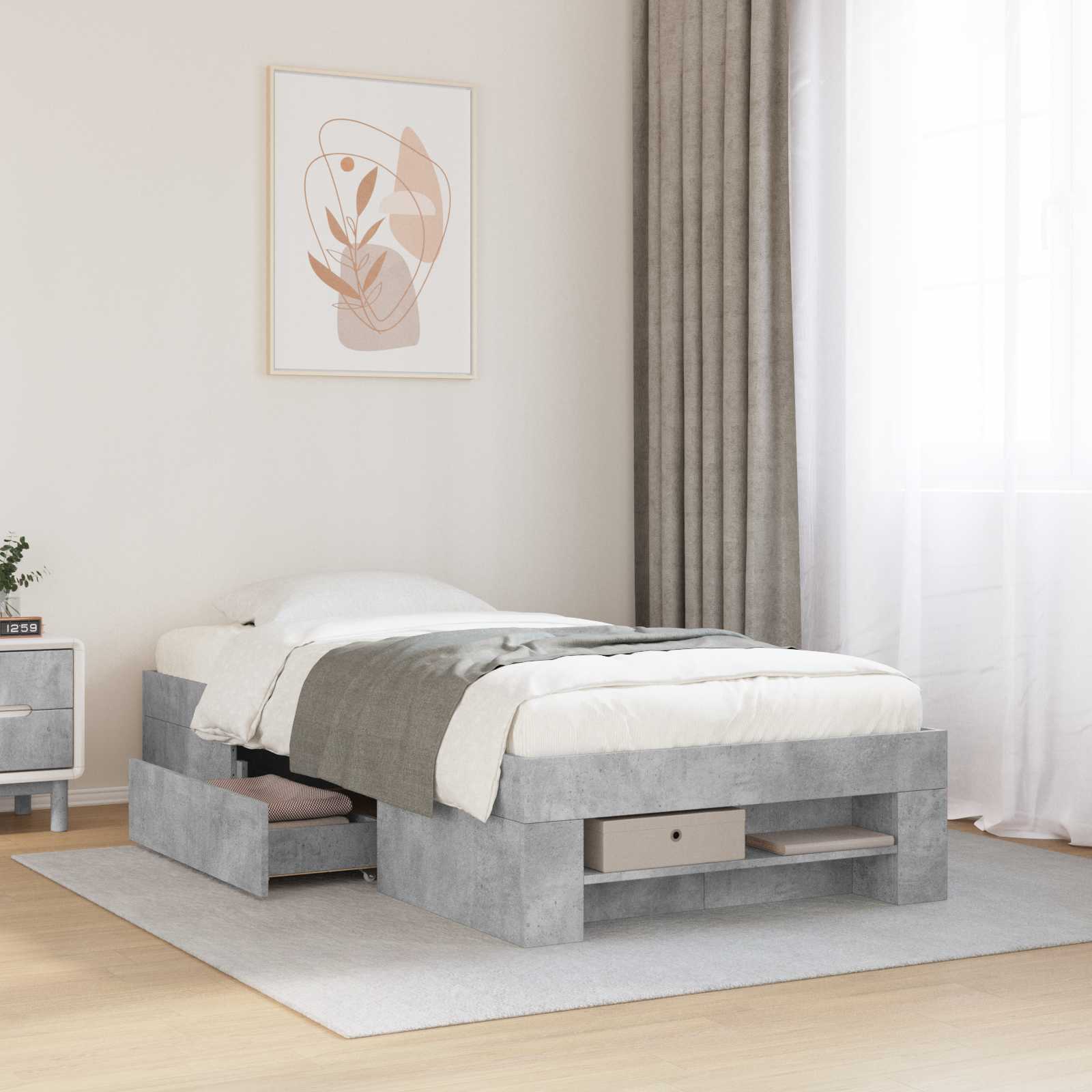 Telaio del letto con storage Grigio Cemento 80 x 200 cm | homemem39