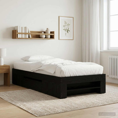 Telaio del letto con storage Rovere Nero 80 x 200 cm | homemem39