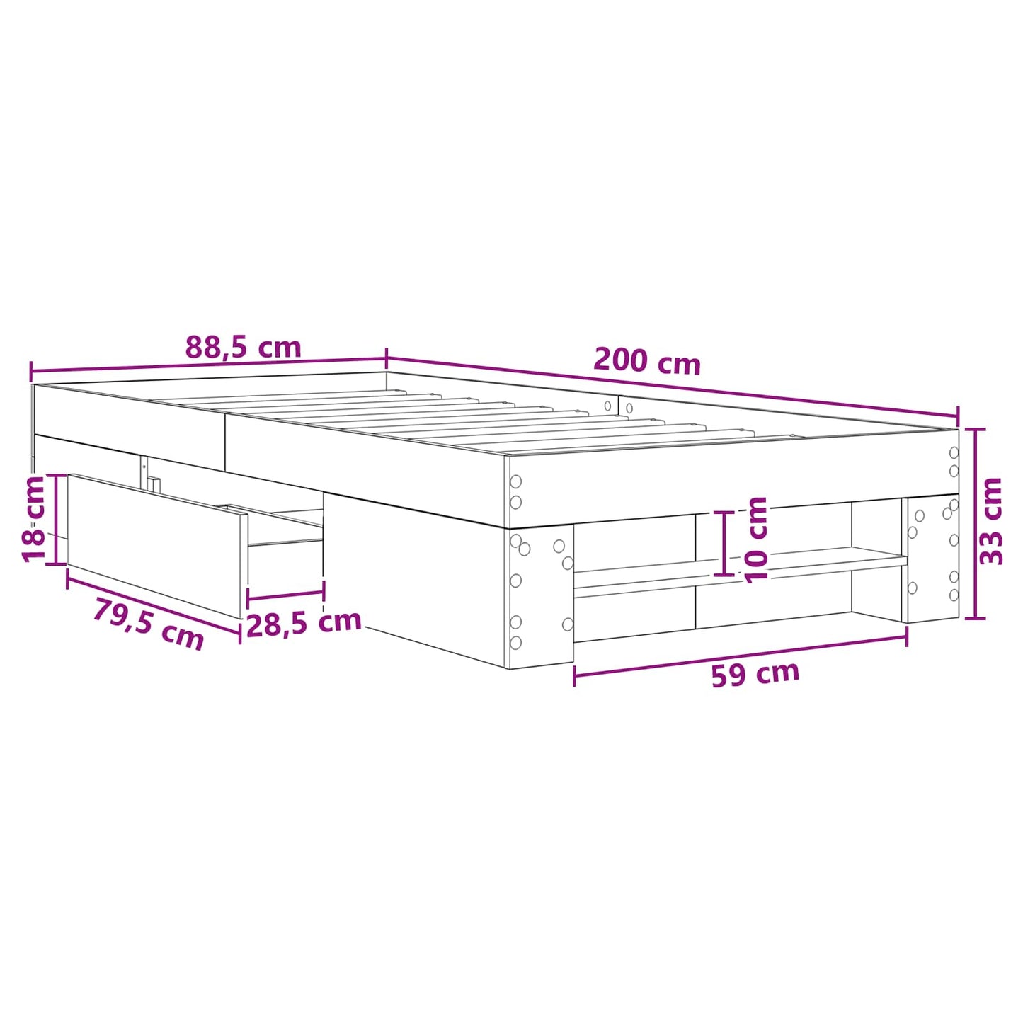 Telaio del letto con storage Rovere Artigianale 80 x 200 cm | homemem39