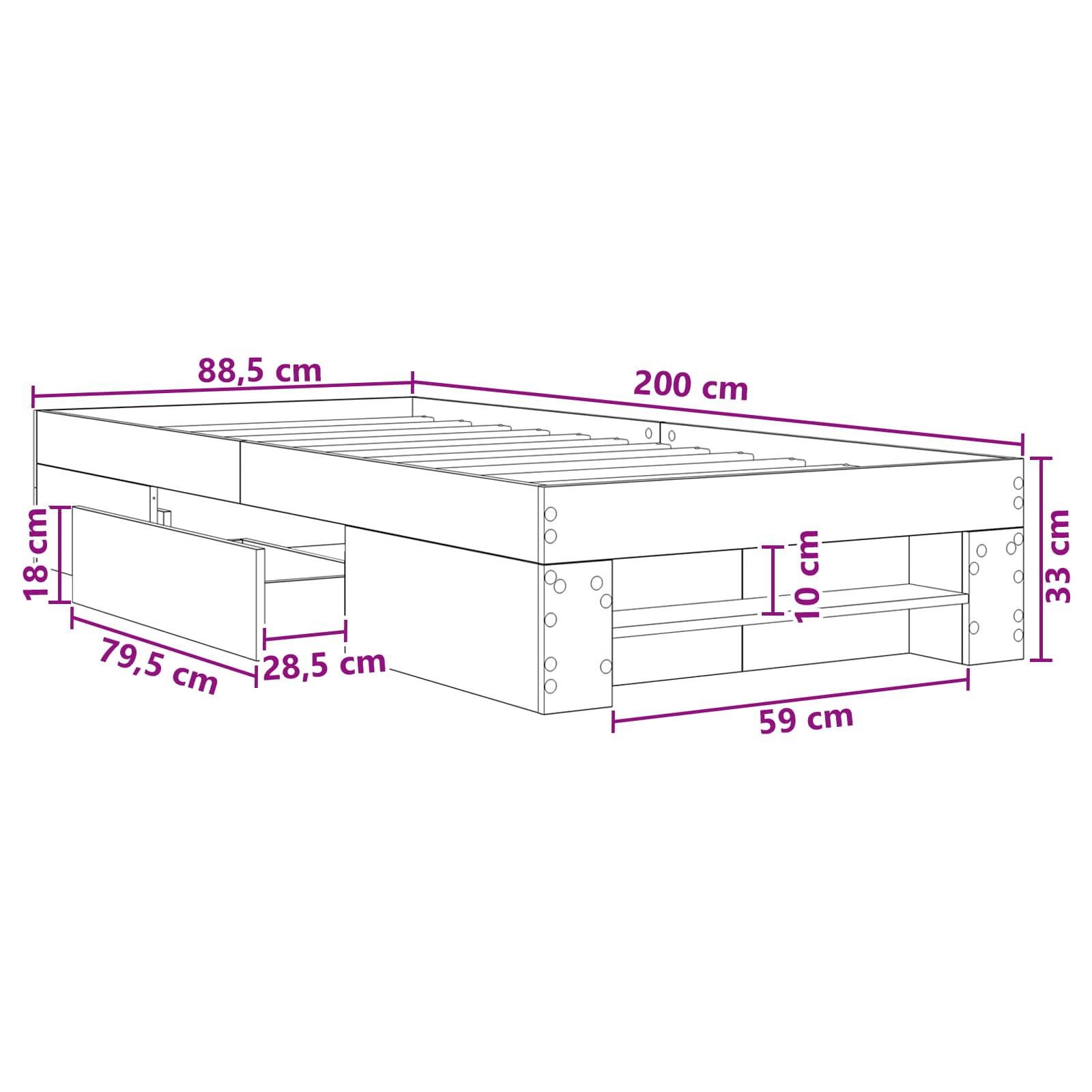 Telaio del letto con storage Rovere Artigianale 80 x 200 cm | homemem39