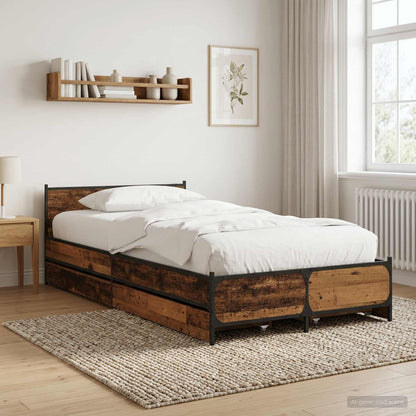 Struttura letto con testata con ruota Legno antico 80 x 200 cm | homemem39