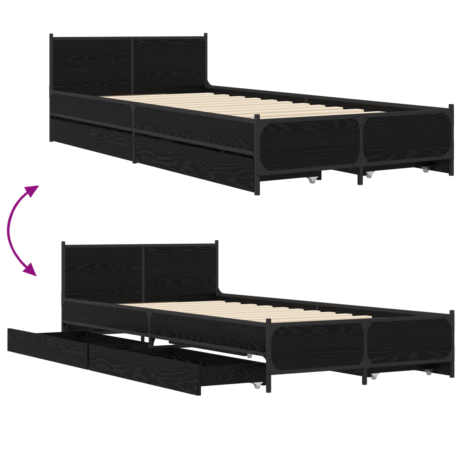 Struttura letto con testata con ruota Rovere Nero 80 x 200 cm | homemem39