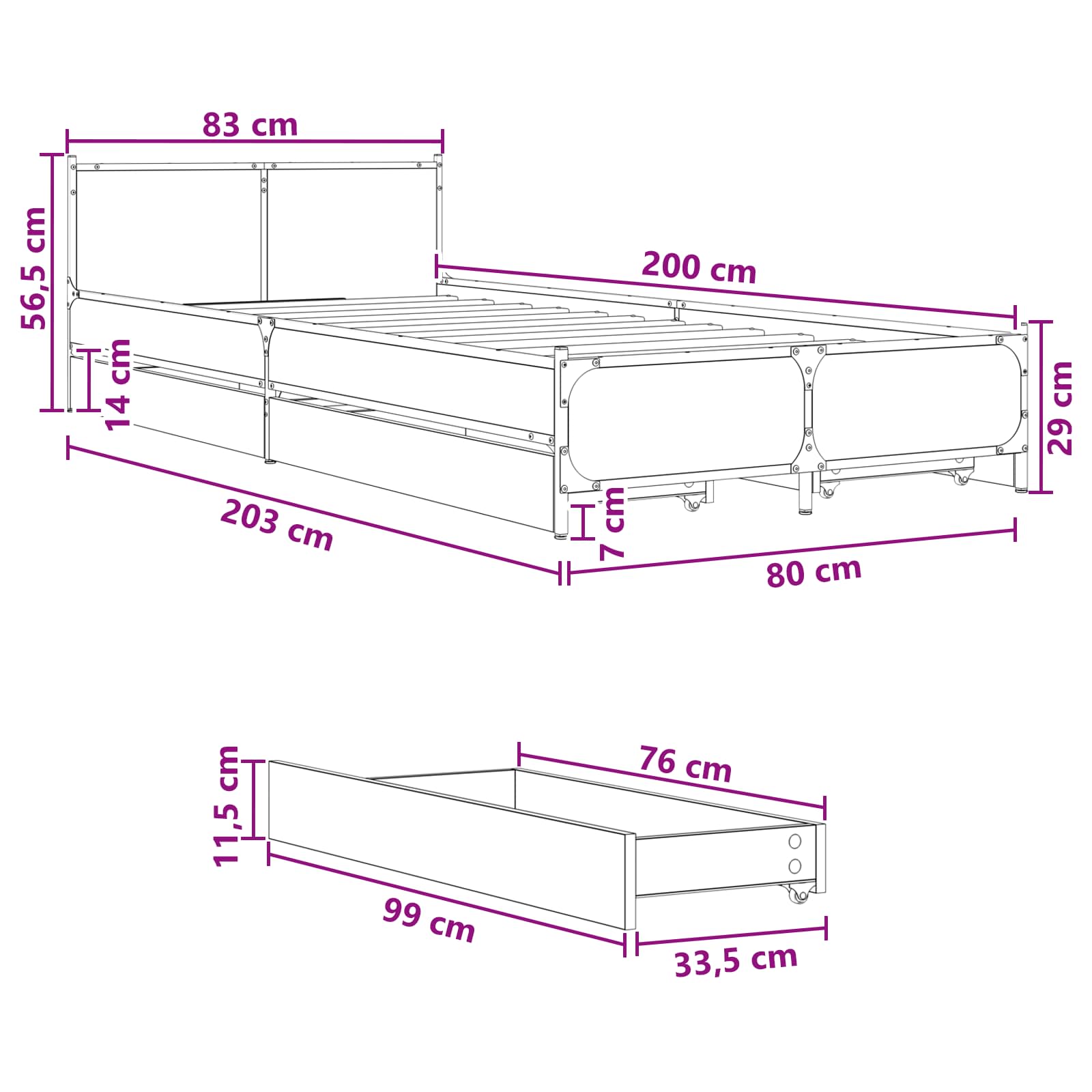 Struttura letto con testata Rovere Artigianale 80 x 200 cm | homemem39